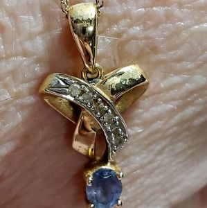 14K Gold Tanzanite and Diamond accent Necklace